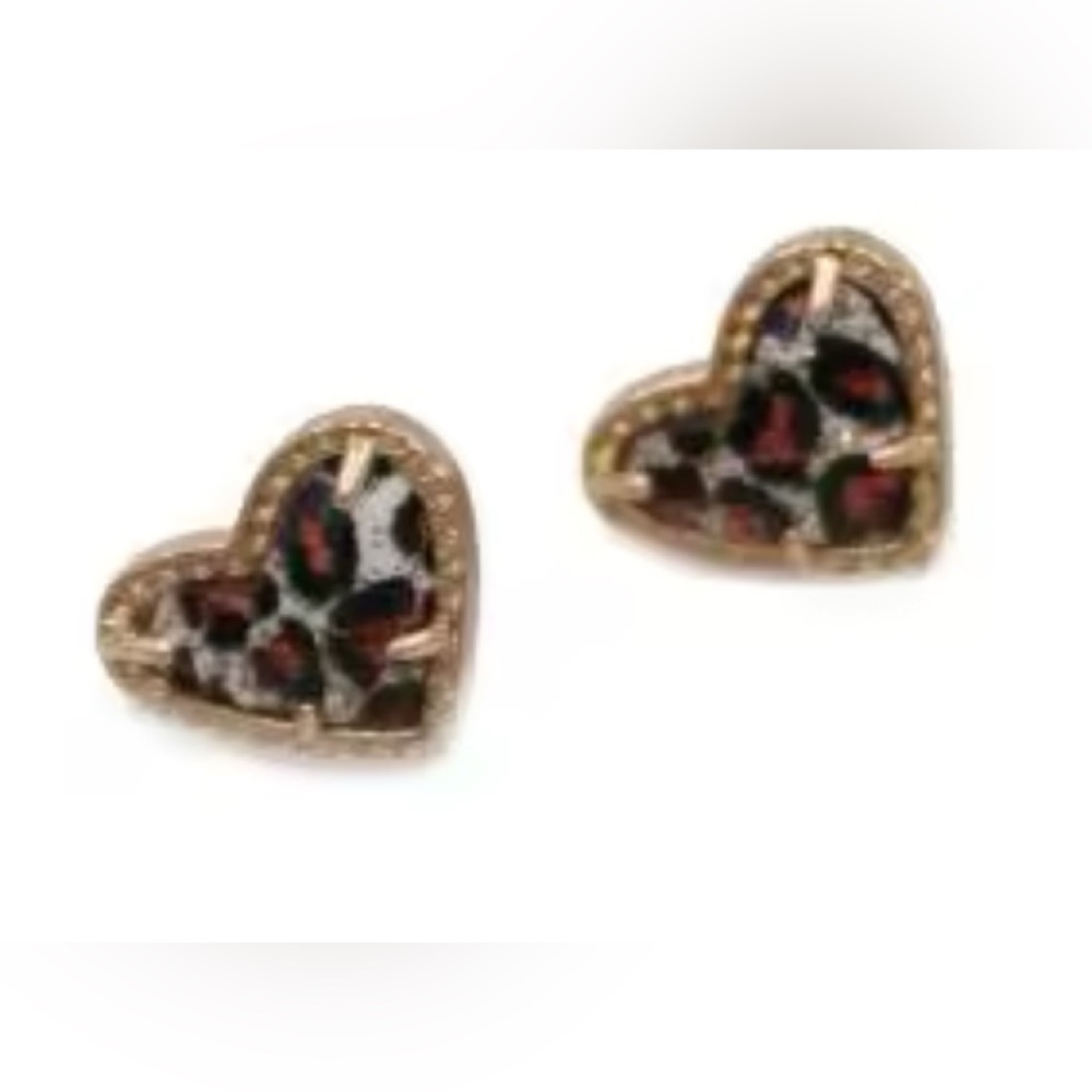14k gold plated small Black Leopard Print Heart stud earrings